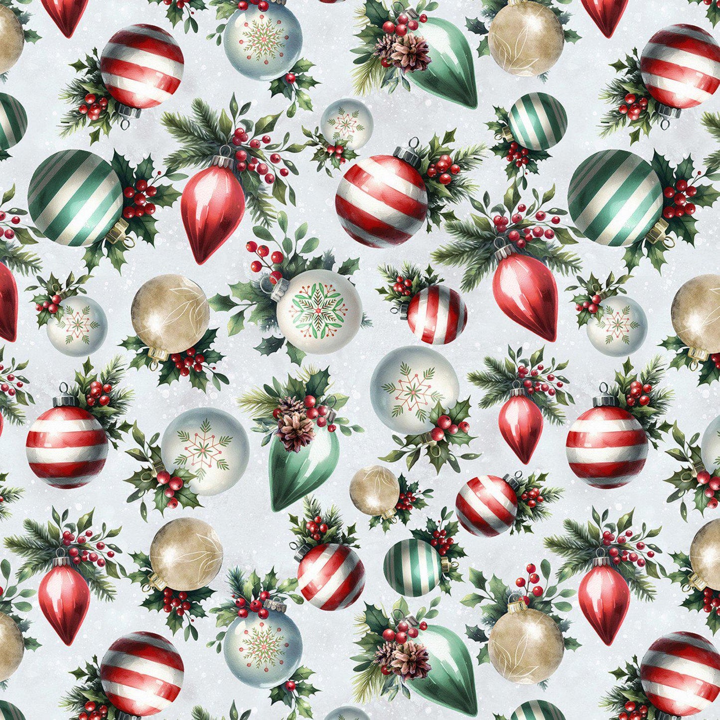 Cozy Tidings tossed ornaments X5601H 176 by Hoffman Fabrics