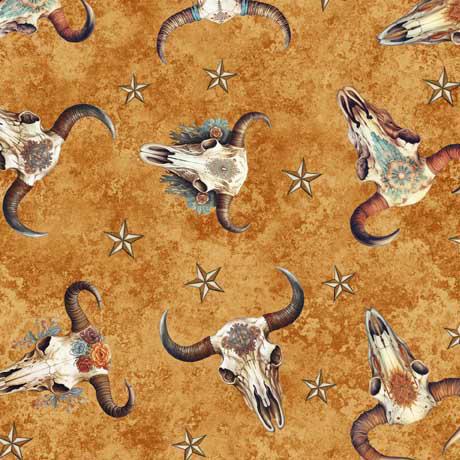 Running Wild cow skulls amber 30627 S by QT Fabrics