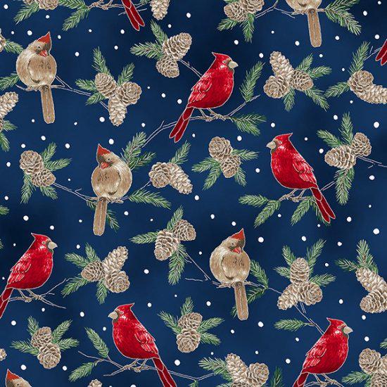 Whispering Woods Cardinals by Hoffman Fabrics V7161 Navy/Silver