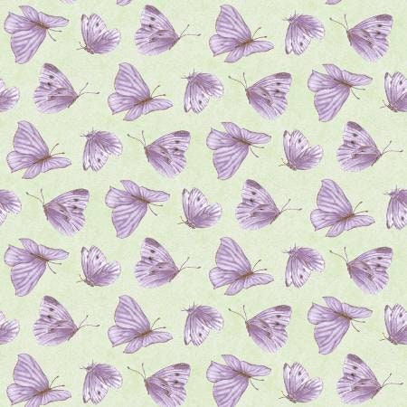Lavender Garden green tossed butterflies 9876-65 green