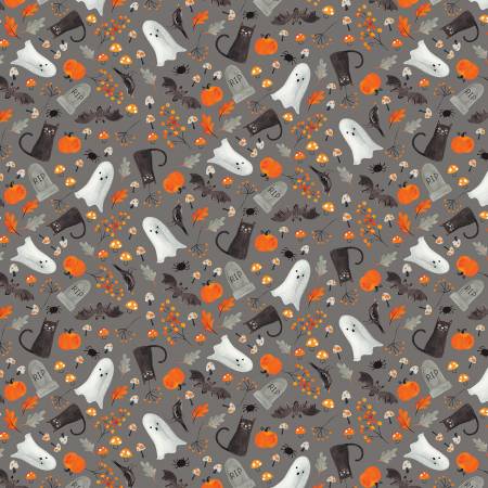 Grey Tossed Ghost Cat and Bat by Timeless Treasures CD2932-GREY