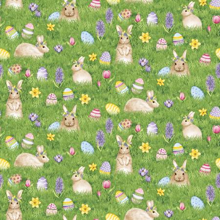 Hoppy Hunting green grass bunnies and eggs 1066-66