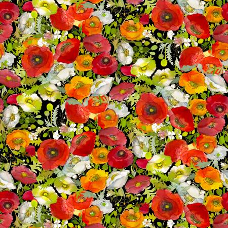 Poppy Dreams black poppy trellis Y3990-3