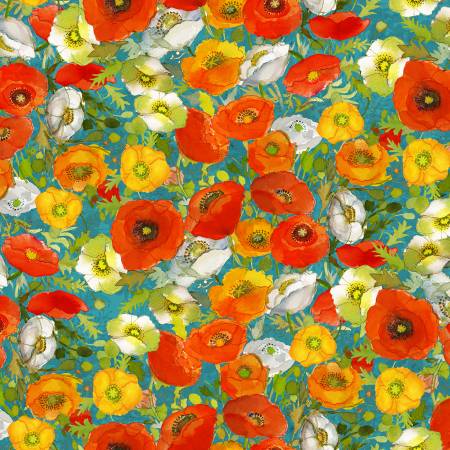Poppy Dreams teal large poppies Y3986-104