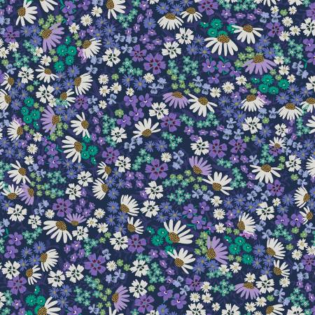 Springtime by Clothworks light navy echinacea Y3772-93