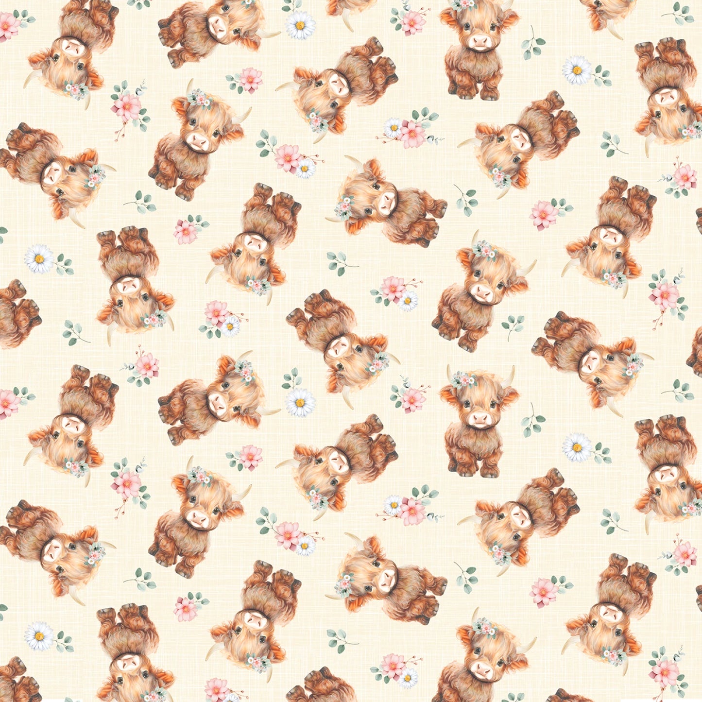 Til the Cows Come Home highland cows and floral by Timeless Treasures CD4041-MULTI