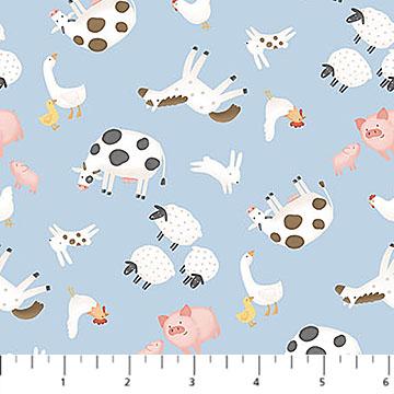 Quack Quack Moo blue tossed animals 27819-42 by Northcott Fabrics