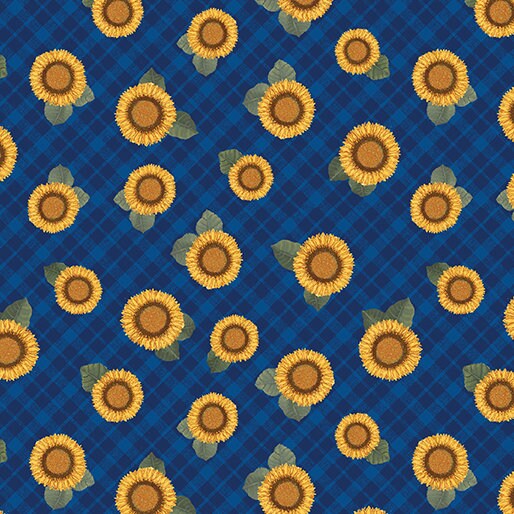 Wildflower Honey sunflower and royal plaid 16130-56 by Benartex Fabrics