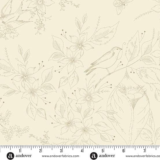 Sewing Bird cream toile by Edyta Sitar and Andover Fabrics A-1602-L