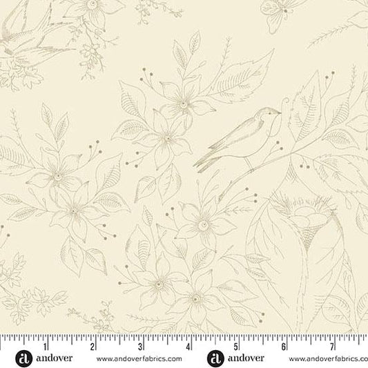 Sewing Bird cream toile by Edyta Sitar and Andover Fabrics A-1602-L