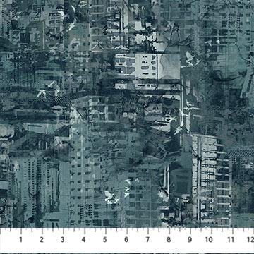 City Harbor teal buildings DP27578-47 by Northcott Fabrics