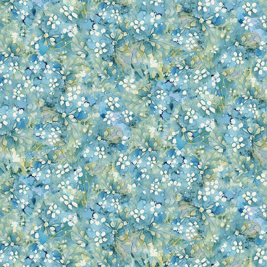 Forest Whisper Tonal Floral Blue by Timeless Treasures FLEUR-CD3687-BLUE
