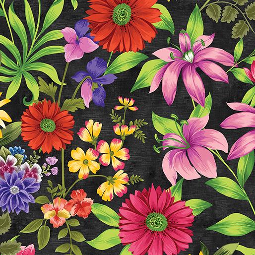 Inspired Blooms Floral Black Multi 16210-12 by Benartex Fabrics
