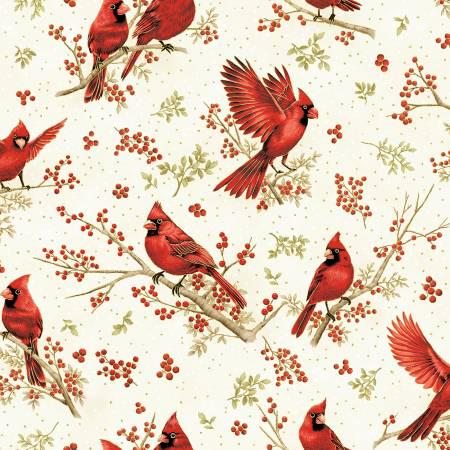 Berries and birch gold tossed cardinals X7796H-20G by Hoffman Fabrics
