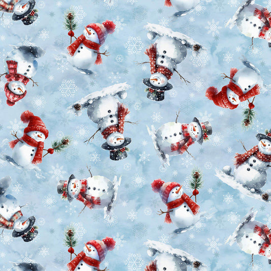 Cozy Tidings blue tossed snowmen X5600H_190 by Hoffman Fabrics