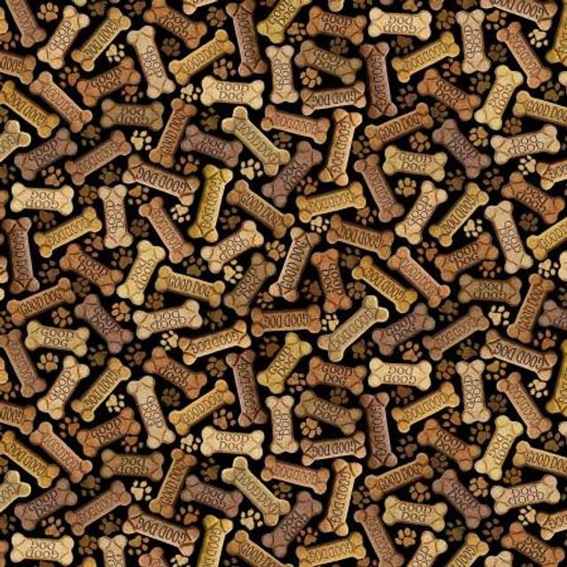 Tossed Dog Bones by Timeless Treasures C8555-BLK