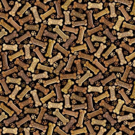 Tossed Dog Bones by Timeless Treasures C8555-BLK