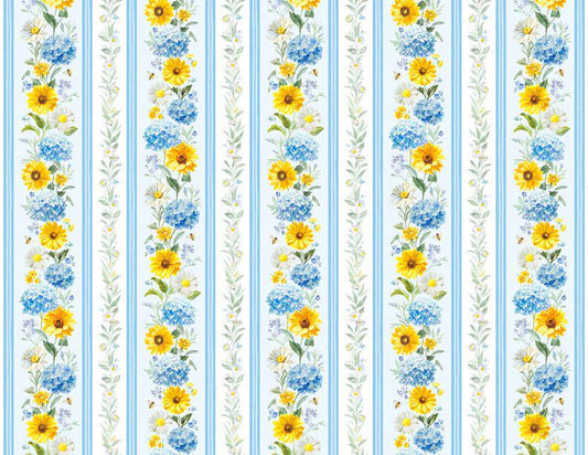 Bees and Blooms Stripe 89281-415 by Wilmington Prints