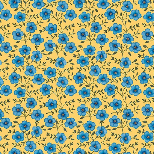 Wildflower Honey blue flowers yellow 16128-33 by Benartex Fabrics