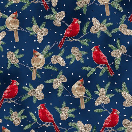 Whispering Woods Cardinals by Hoffman Fabrics V7161 Navy/Silver