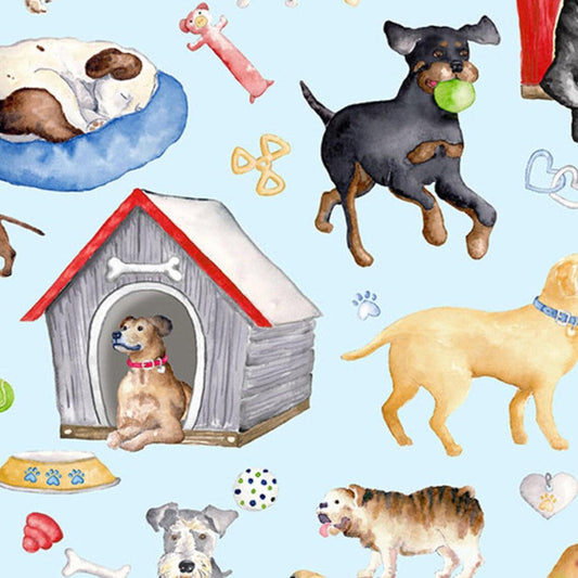 Dogs Rule by Benartex Fabrics light blue dogs 09729-05