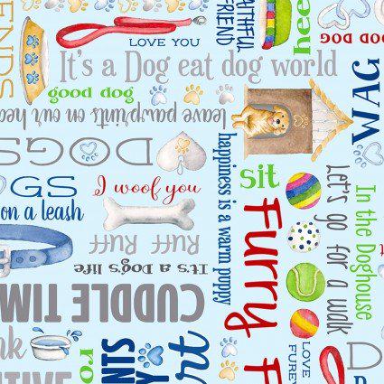 Think Pawisitve by Benartex Fabrics words on light blue KAS9731-05