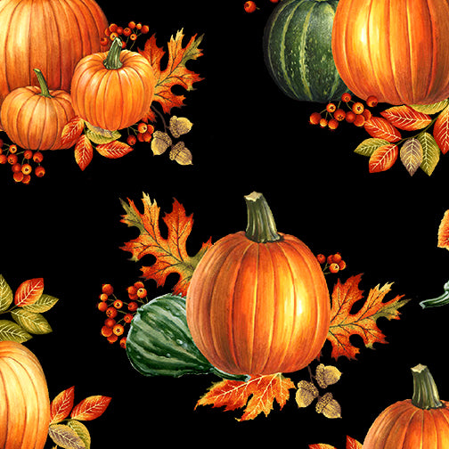 Autumn Elegance pumpkin allover black 1669m-12