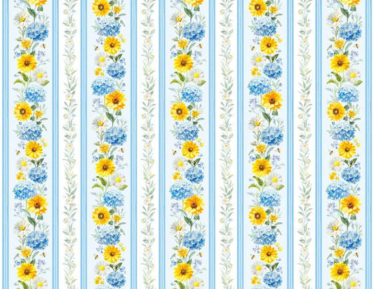 Bees and Blooms Stripe 89281-415 by Wilmington Prints