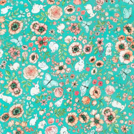 Bunny Lane Floral Teal AABYDA-21657-213 by Robert Kauffman Fabrics