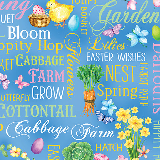 Cottontail Farm Blue Words 14401-54 by Benartex Fabrics