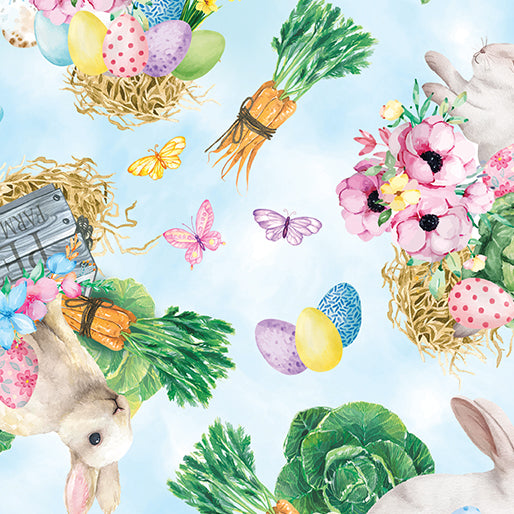 Cottontail Farm Garden Blue 14408-54 by Benartex Fabrics