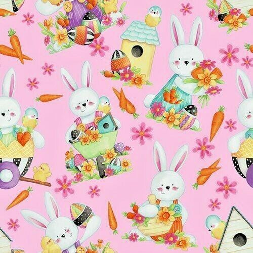 Easter Fun pink bunnies 2575-22 by Henry Glass Fabrics