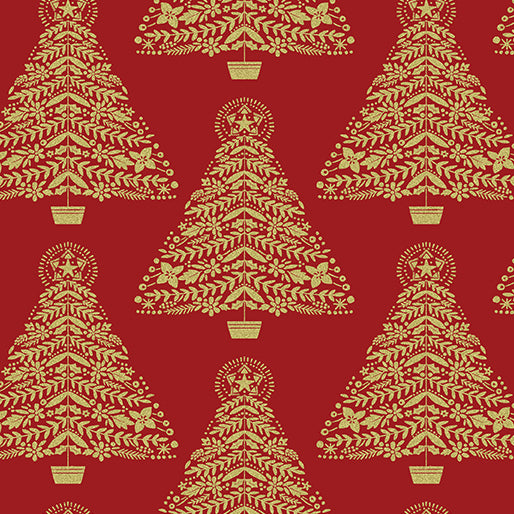 Holiday Sparkle Festive Trees Red by Benartex 12528M-10