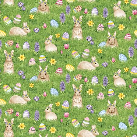 Hoppy Hunting green grass bunnies and eggs 1066-66