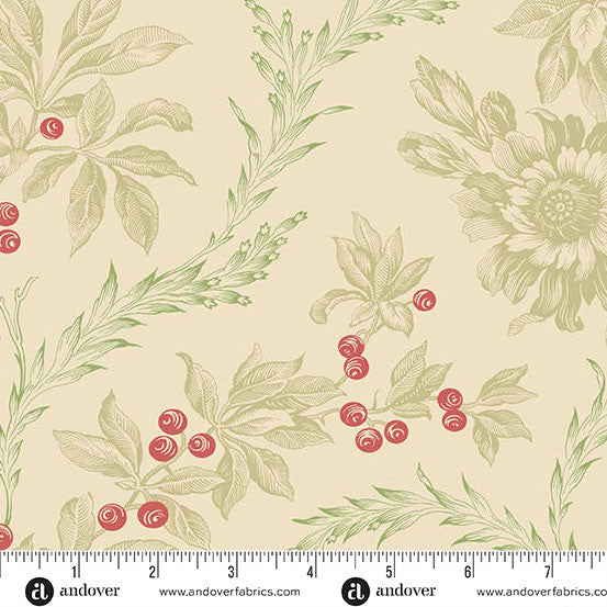 Jingle Bell by Laundry Basket Quilts main floral cream A-10362-N