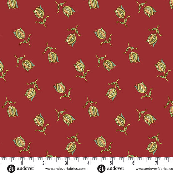 Jingle Bell by Laundry Basket Quilts ornamental tulips cranberry A-10353-R