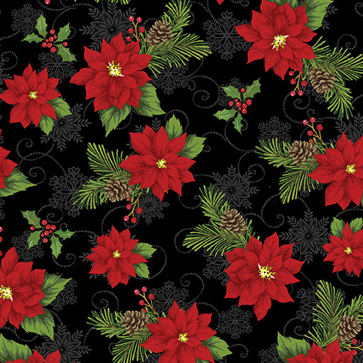 Joy Of The Season Joyful Poinsettia Black by Benartex 13095-12