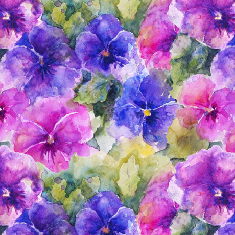 My Watercolor Garden Packed Pansy by QT Fabrics 30156 X