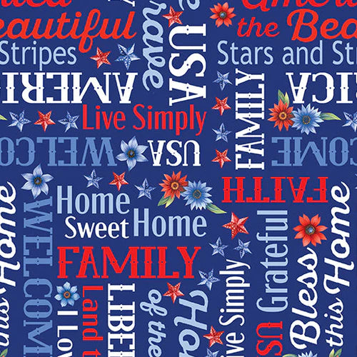 Red, White and Sweet Words Navy by Benartex Fabrics 15135-57B