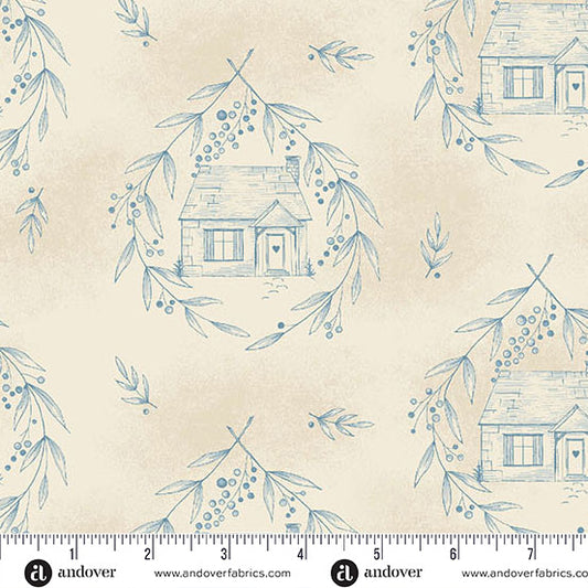 Special Delivery Cozy Cottage Blue Willow by Andover Fabrics A-10469-BL