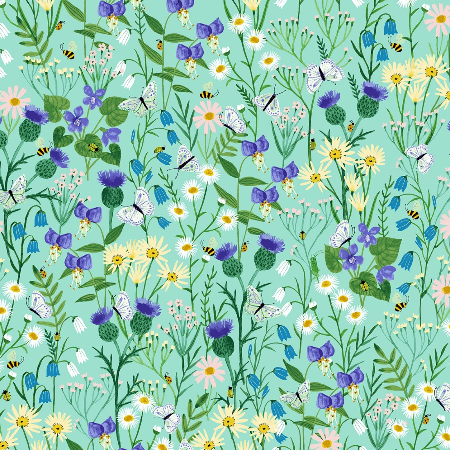 Springtime by Clothworks Y3771-33 Aqua wildflowers