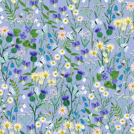 Springtime by Clothworks light periqinkle wildflowers Y3771-84
