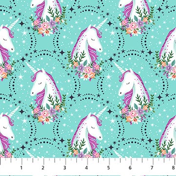 Unicorn Dreams aqua heads 26843-64 by Northcott Fabrics