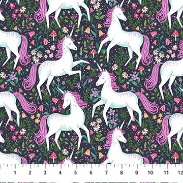 Unicorn Dreams charcoal unicorns 26841-98 by Northcott Fabrics