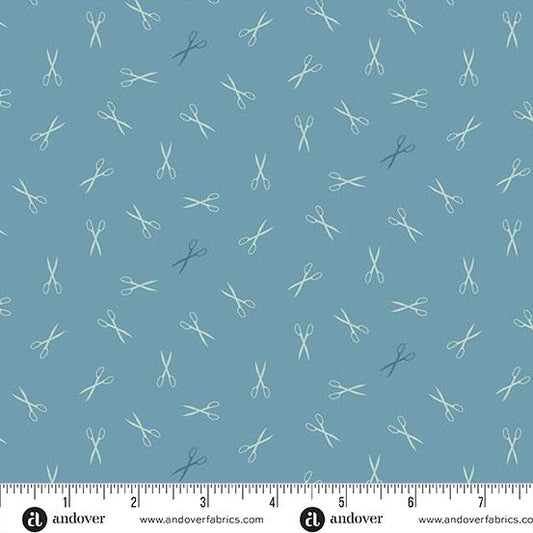Sewing Bird Azure Good Scissors by Edyta Sitar and Andover Fabrics A-1612-B