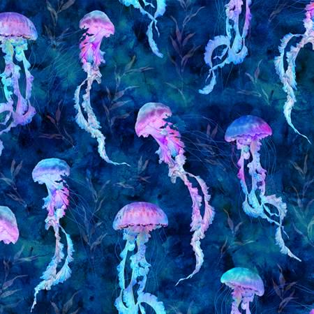 Tides of Color Cobalt Jellyfish V5259H-17 by Hoffman Fabrics