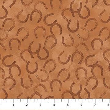 Wild and Free brown horseshoes 27606-37 by Northcott Fabric