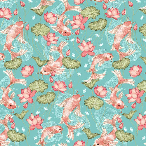Koi Garden by Jaftex Fabric 6024-72 tossed koi fish