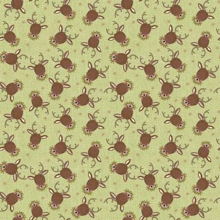 White Christmas light green reindeer portrait 16268B-04 by Benartex Fabrics