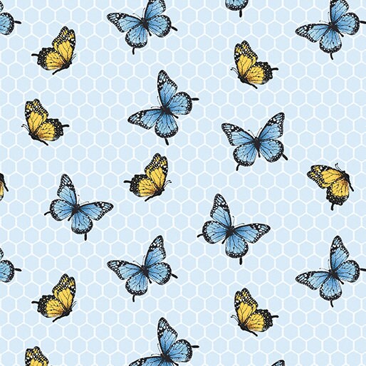 Wildflower Honey butterflies and honeycpmb lt blue 16131-05 by Benartex Fabrics